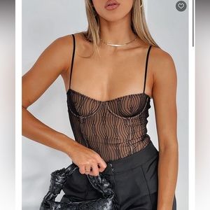 White Fox Keep Wishing Mesh Bodysuit Black